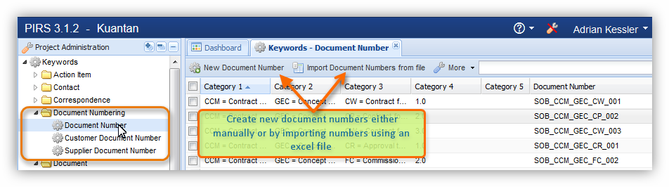 Document number administration